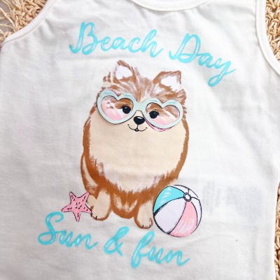 Conj. Regata Beach Dog e Short - Branco e Areia